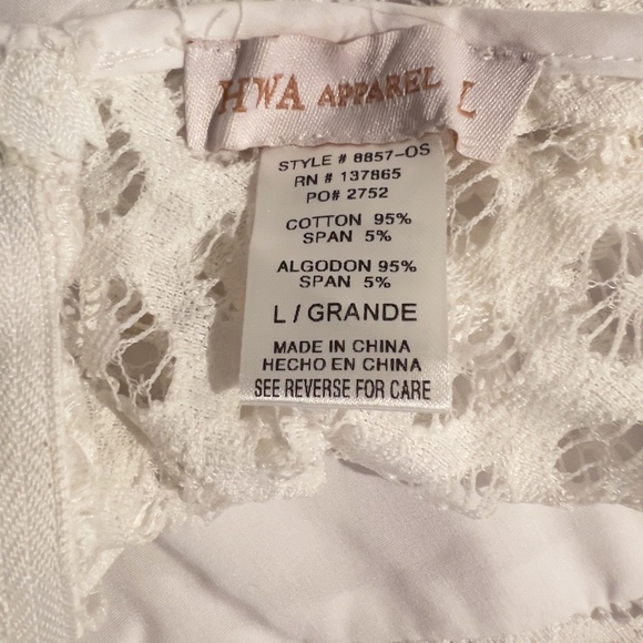 A363  HWA Apparel Romantic Core White Lace Peplum Top One-Shoulder Sleeve NWOT L - Picture 5 of 6